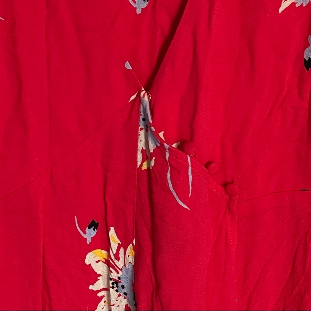 Free People Time On My Side Red Floral Print Wrap Mini Dress - 35555 - Picture 5 of 14